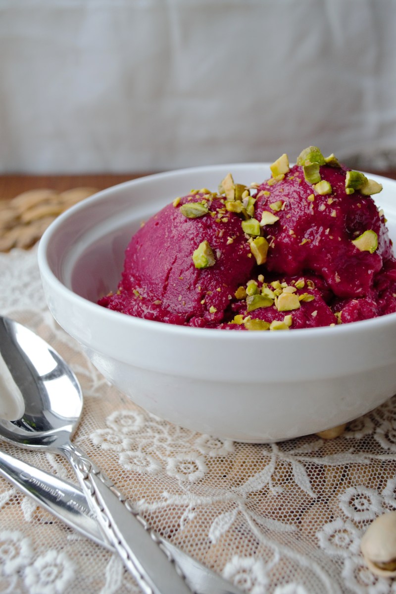 vegan beet and pear sorbet