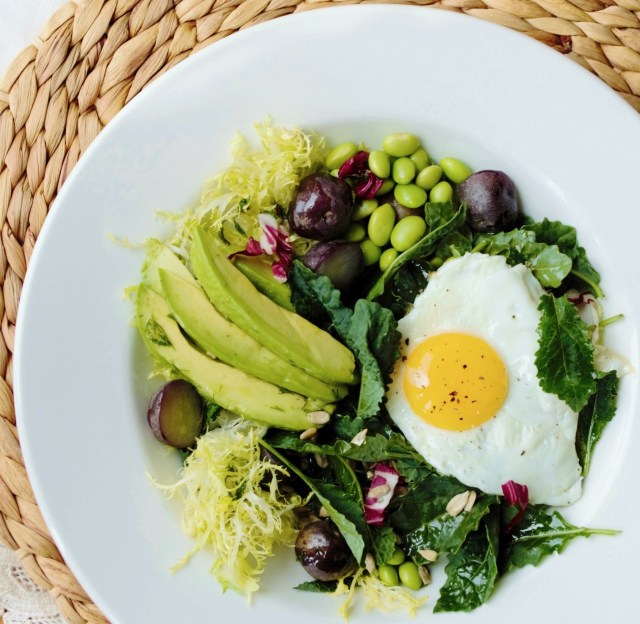 gluten-free and dariy-free kale salad with egg 