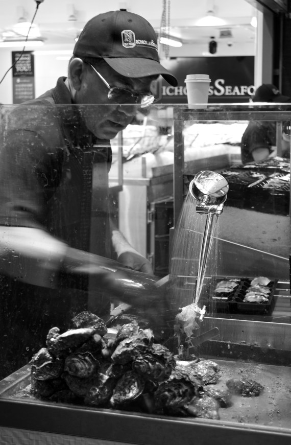 shucking oysters